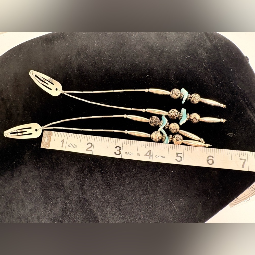 Vintage Silver Tone Native American Dangle Barrettes - Picture 5 of 5